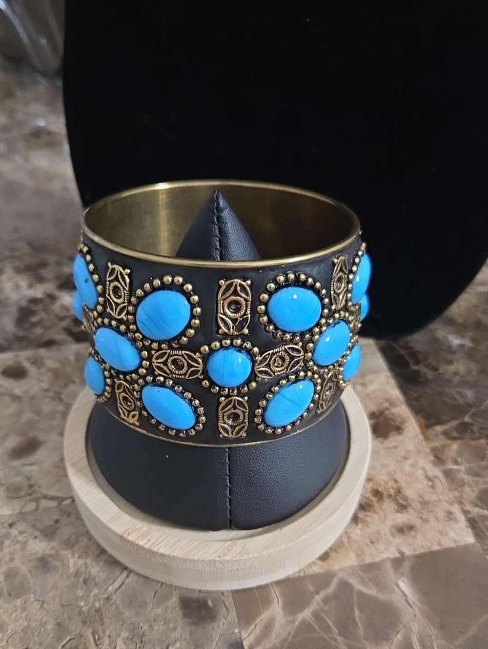 Turquoise Stone Gold-Tone Cuff Bracelet - Women Jewelry